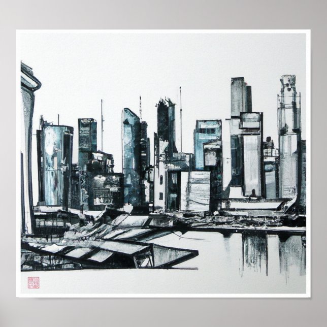 Singapore Skyline - Canvas Art Print Poster (Framsidan)