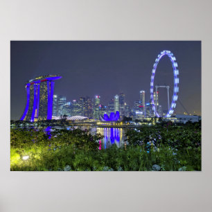 Singapore Skyline efter natt Poster