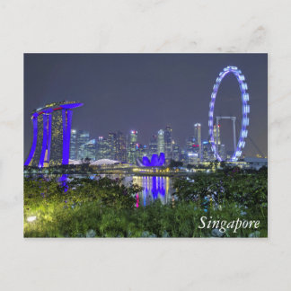 Singapore Skyline efter natt Vykort