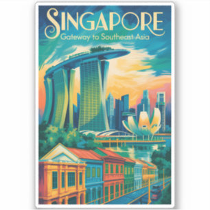 Singapore Skyline Illustration Resa Konst Vintage Klistermärken