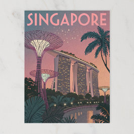 Singapore Skyline in Futuristiska Retro Art Vykort