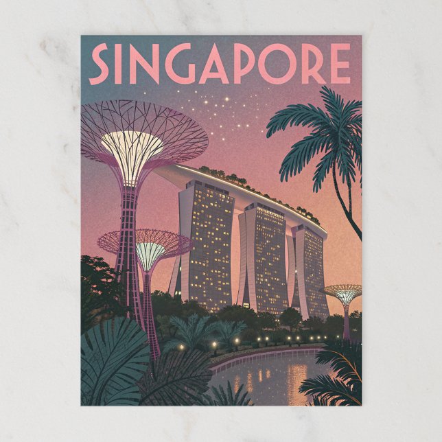Singapore Skyline in Futuristiska Retro Art Vykort (Skapare uppladdad)