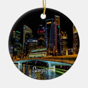 Singapore Skyline, märkt Julgransprydnad Keramik