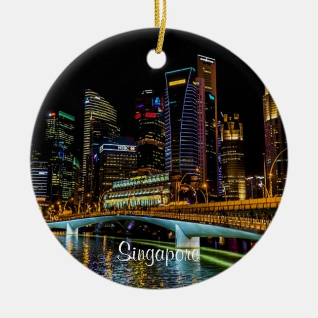 Singapore Skyline, märkt Julgransprydnad Keramik (Framsidan)