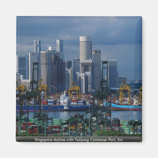 Singapore skyline med Tanjong Container Port, Sin Magnet (Framsidan)