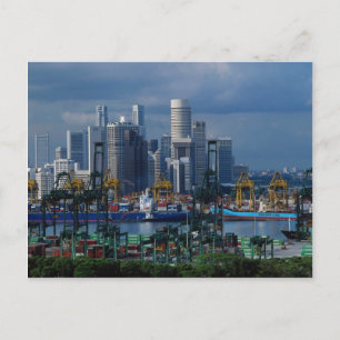 Singapore skyline med Tanjong Container Port, Sin Vykort