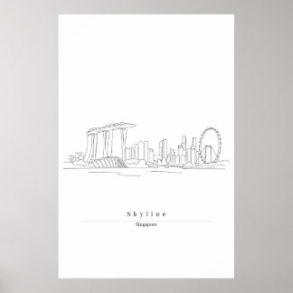 Singapore Skyline Minimalistisk Linje Konst | Stad Poster