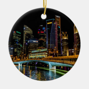 Singapore Skyline, Night Ljus Julgransprydnad Keramik
