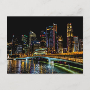 Singapore Skyline, Night Ljus Vykort