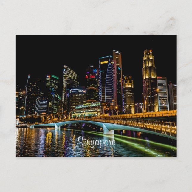 Singapore Skyline, Night Ljus Vykort (Framsida)