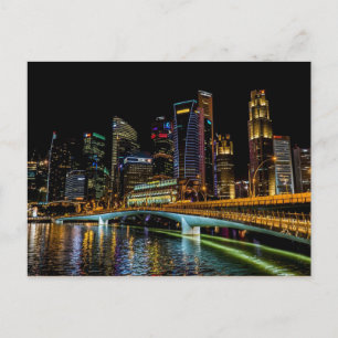 Singapore Skyline, Night Ljus Vykort