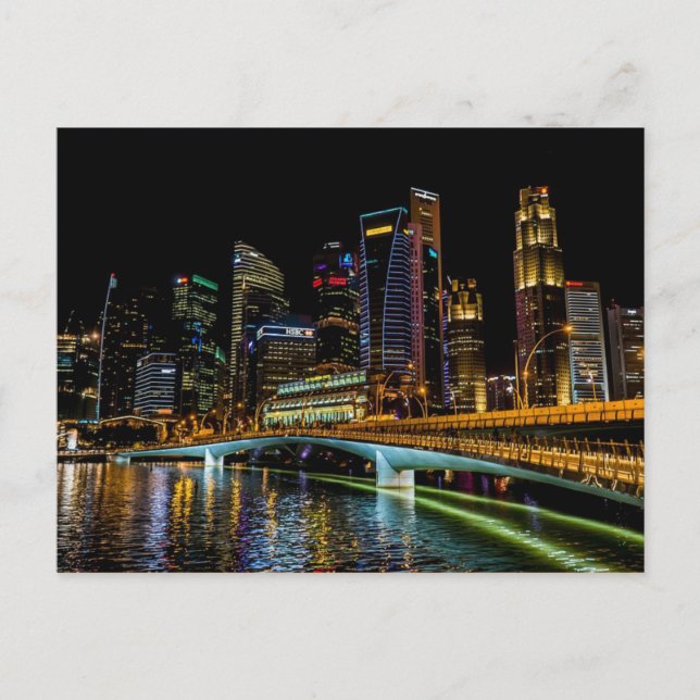 Singapore Skyline, Night Ljus Vykort (Framsida)