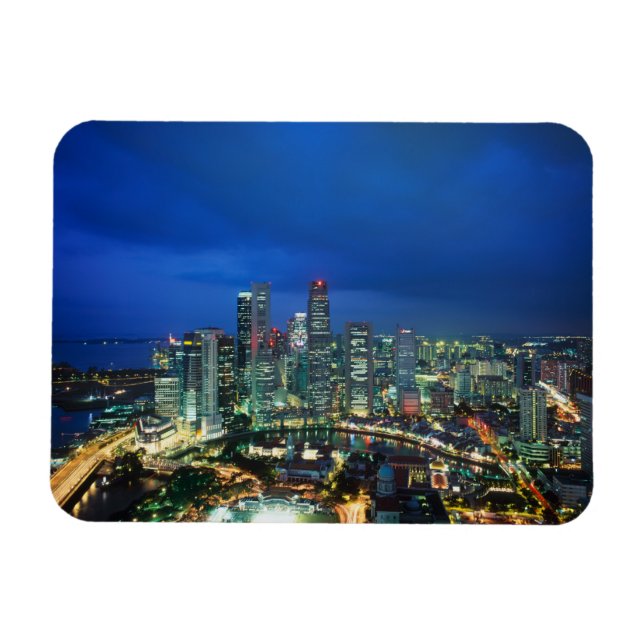 Singapore Skyline på natten, Singapore Magnet (Horisontell)