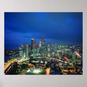 Singapore Skyline på natten, Singapore Poster
