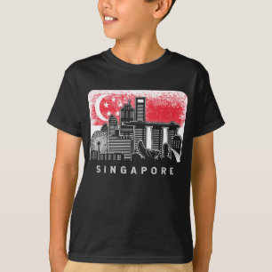 Singapore Skyline Vintage Singaporean Flagga T Shirt