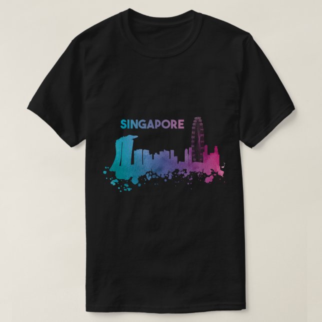 Singapore Skyline Watercolor Asia Souvenir P T Shirt (Design framsida)