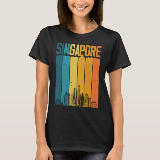 Singapore Stad Retro Vintage Solnedgång Skyline Si T Shirt