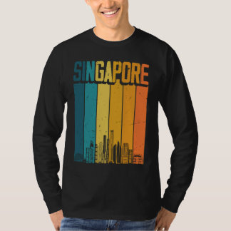 Singapore Stad Retro Vintage Solnedgång Skyline Si T Shirt