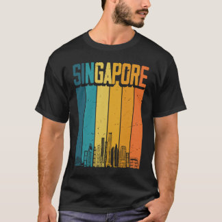 Singapore Stad Retro Vintage Solnedgång Skyline Si T Shirt
