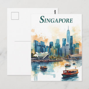 Singapore stad retro vykort över stadssiluetten