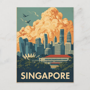 Singapore stads retro himmelslinje vykort