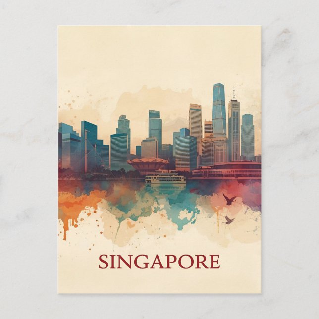 Singapore stads retro himmelslinje vykort (Framsida)