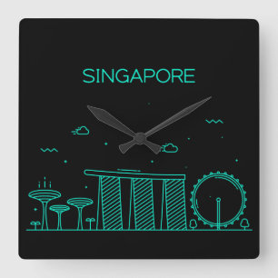 Singapore stadsbild fyrkantig klocka