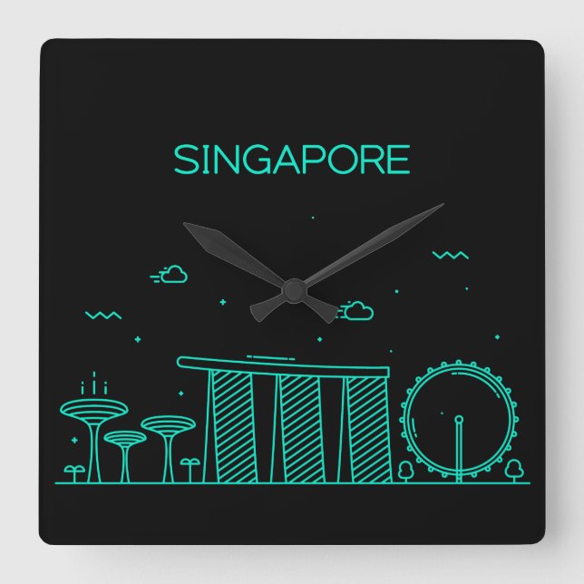 Singapore stadsbild fyrkantig klocka (Framsida)