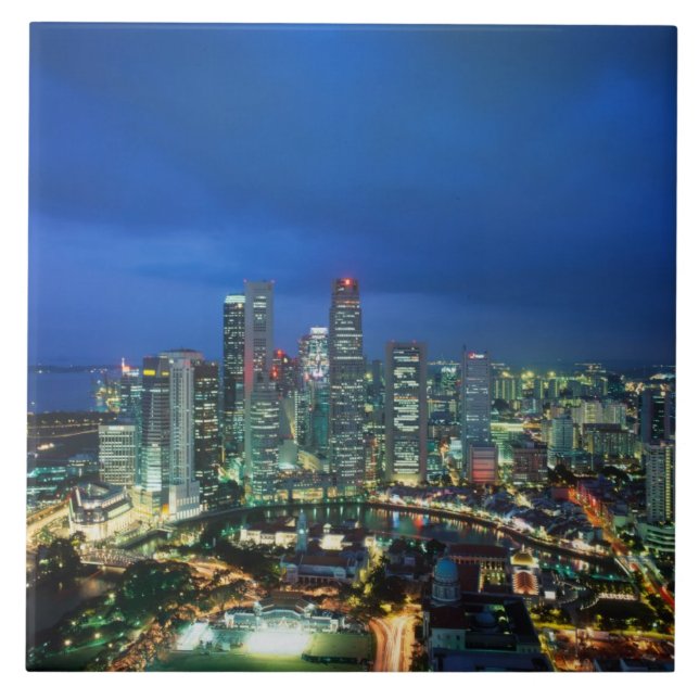 Singapore stadsbild på natten, Singapore Kakelplatta (Framsidan)