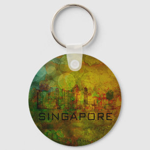 Singapore stadshorisont på Grungebakgrund Illust Nyckelring
