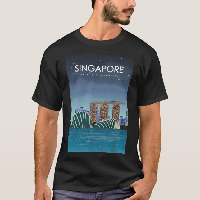 Singapore Travel Poster på natten T Shirt (Framsida)