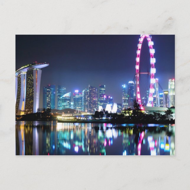 Singapore vid nattvykort vykort (Framsida)