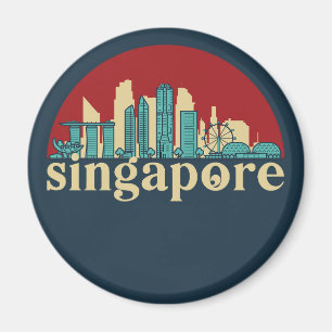 Singapore Vintage City Skyline Cityscape Art Magnet