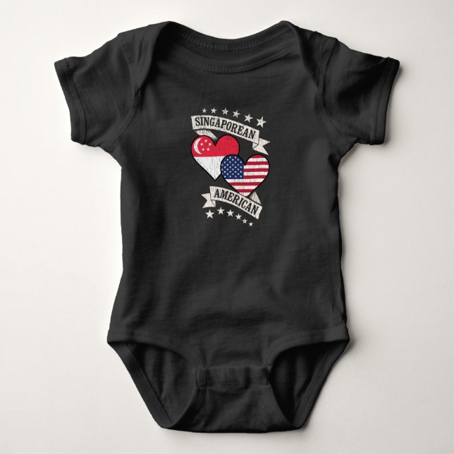 Singaporeamerikansk hjärta flaggor Singapore Ameri T Shirt (Framsida)