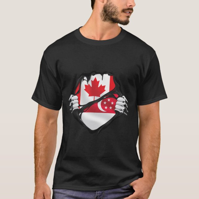 Singaporean Canadian Händer Ripping Roots Flagga T Shirt (Framsida)