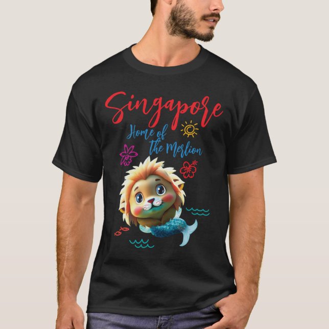 Singapores Baby Merlion T-shirt (för svart tyg) (Framsida)