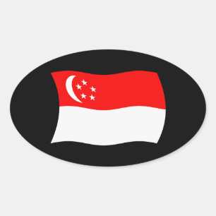 Singapores flagga dekal ovalt klistermärke