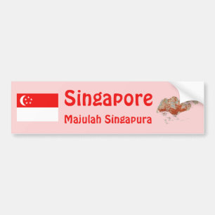 Singapores flagga + kart dekalsticker bildekal