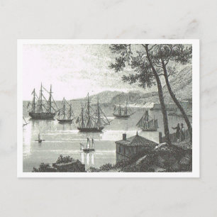 Singapores hamn 1819 vykort