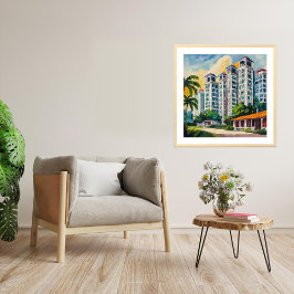 Singapores HDB Gods - Kanvastrycket Stretched Canvastryck