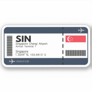 Singapores ombordstigningspass - Biljett flygplats Klistermärken