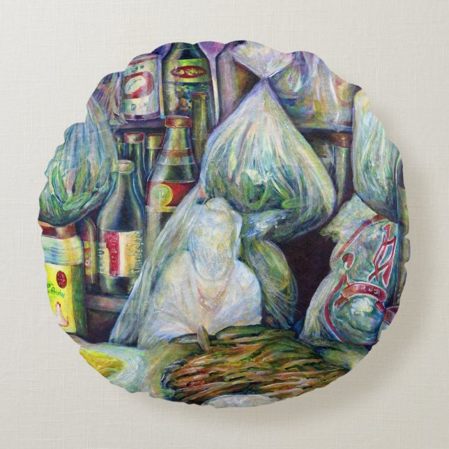 Singapores sönderdelade blommor rund kudde (Framsidan)