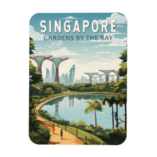 Singapores trädgårdar vid Bay Travel Art Vintage Magnet
