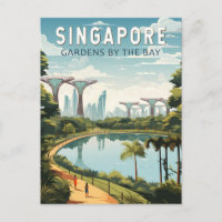 Singapores trädgårdar vid Bay Travel Art Vintage
