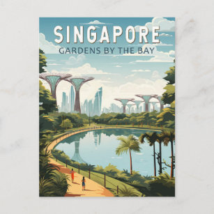 Singapores trädgårdar vid Bay Travel Art Vintage Vykort
