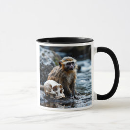 Singe curieux et crâne mystérieux. mugg