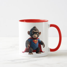 Singe super-héros avec cape rouge et costume. mugg