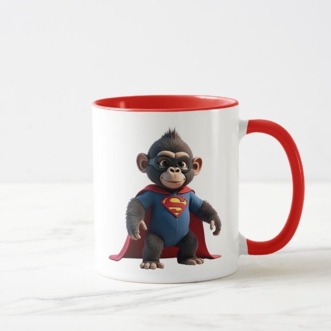 Singe super-héros avec cape rouge et costume. mugg (Höger)