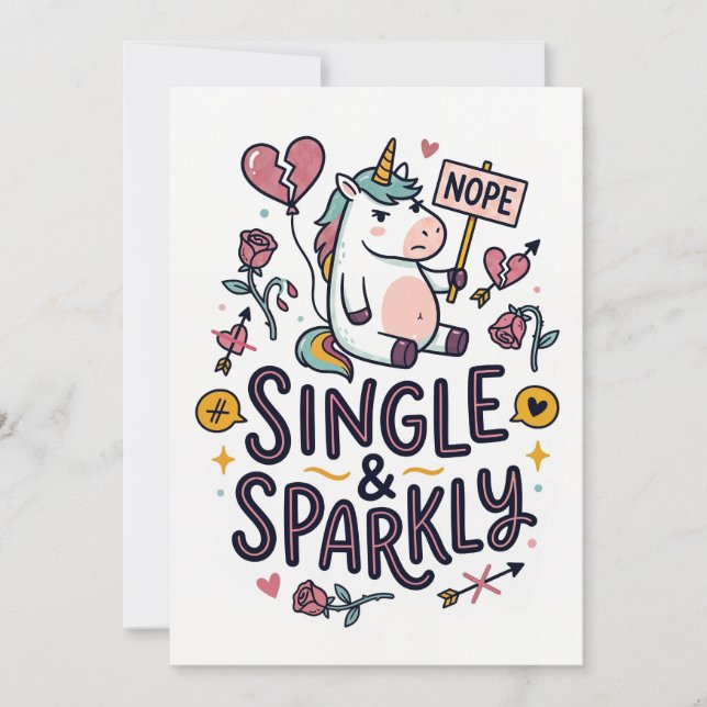 Singel och gnistrande enhörning rolig gratulations julkort (Framsida)
