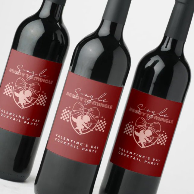 Singel redo att umgås Cupid Röd Alla hjärtans dag- Vinflaska Etikett (Skapare uppladdad)